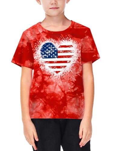 Image of Deerose Kids Striped Shirts Short Sleeve Boy Girls July 4th Patriotic Tee Top 3-14 Years