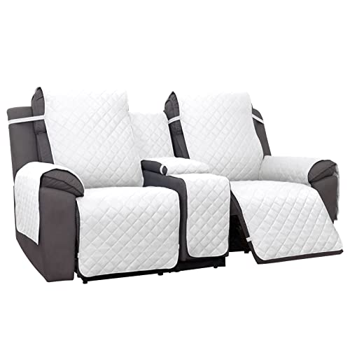 PureFit Water Resistant Reversible Loveseat Recliner Couch Cover for Double Recliner with Console – Non Slip Split Sofa Cover, Washable Reclining Cover for 2 Seat Recliner (2 Seat, White/Whi