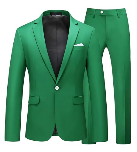 MOGU Suits for Men, 2-Piece Tuxedo Set with 1-Button Jacket, Pants for Formal Events, Blazer 36/Pants 32 (36, Apple Green)