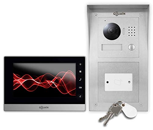 Preisvergleich Produktbild GOLIATH IP Video Türsprechanlage Türöffner, Aufputz RFID Türstation, Edelstahl, HD Kamera, Smart-Phone App, Schlüsselloser Zugang, Video-Speicher, 1 Familienhaus Set, AV-VTC236