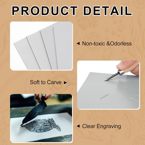 Image of Yeaqee 8 Pcs Mixed Sizes Linoleum Blocks for Printmaking Rubber Carving Block Soft Linocut Blocks Large Linoleum Sheet Lino Plates for Engraving Art Project Printmaking Artist Studio Supplies, Gray