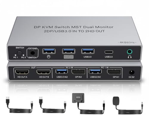 Commutateur KVM double moniteur pour partager 1 ensemble de clavier sur deux PC