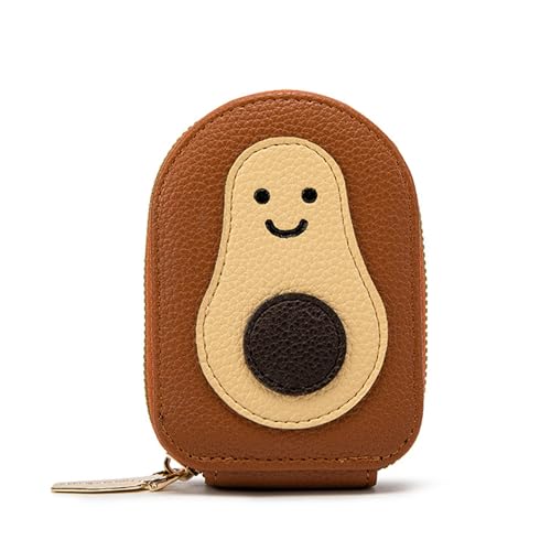 Cute Avocado Card Holder, Portable Multi-slot Credit Card Wallet, Zippered Small Coin Purse Change Holder Card Case for Women (Brown)