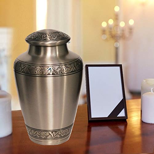 Memorials 4U Custom Engraved Cremation Urn - Handcrafted Urn For Human Ashes - Affordable Urn For Ashes With Velvet Bag (Silver) #TOP1