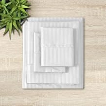 Egyptian Cotton Sheet Set - 4 Piece Full-XL Size Luxury Sheets & Pillowcases 500TC Extra Soft and 10" Deep Pocket - Cooling, Lightweight & Breatheable Beddings - White Stripe.