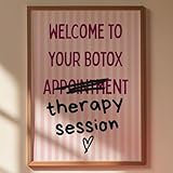 qanosem Funny Botox Therapy Session wall art print for aesthetician salon decor, whimsical pink stripes poster for spa rooms and beauty clinics