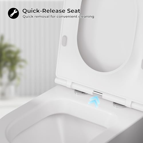 Inodoro suspendido de pared con asiento de cierre suave, diseño moderno flotante, doble descarga y altura cómoda, cubierta ultra delgada para asiento, tanque no incluido, asiento con borde elevado miniatura 3