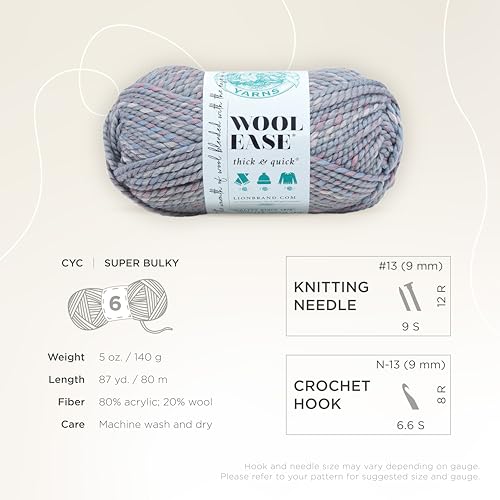 Image of Lion Brand Yarn Wool-Ease Thick & Quick Yarn, Soft and Bulky Yarn for Knitting, Crocheting, and Crafting, 1 Skein, Storm Front | Super Bulky Wool Acrylic Blend Fiber for Soft Hats, Sweaters, Chunky Blankets, Yarn for Crochet, Knitting, Crafts, Weaving
