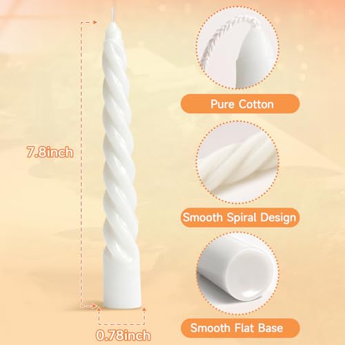 Image of KORCCI White Spiral Taper Candles 7.8 Inch 4 Pack, Dripless Smokeless Unscented Decorative Candles for Wedding, Dinner, Party, Prayer, Home Decor (Elegant White)