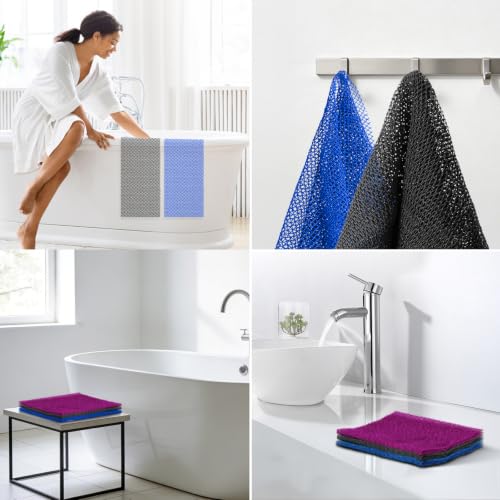 Image of UJFQBH 3 Pieces African Net Sponge Authentic, Nylon Bath Scrubber Exfoliating Body Scrubber, Dries Quickly, and Gradually Transforms Rough Skin into Smooth Black, Blue, Purple