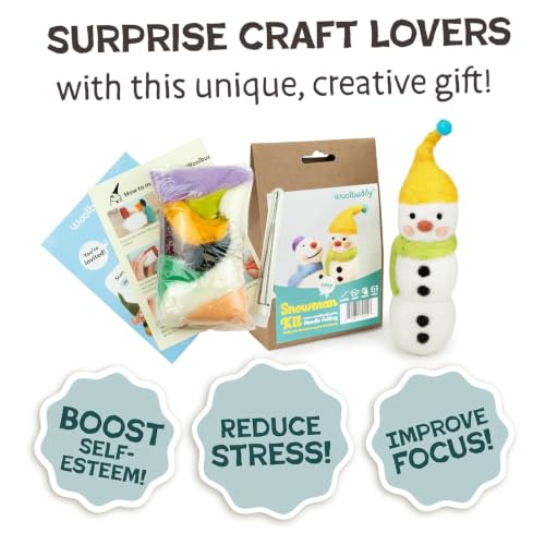Image of Woolbuddy Needle Felting Kit (Snowman) for Beginner Adults, Starter Set with Wool, Felting Needles & Instructions, Christmas Gift Idea