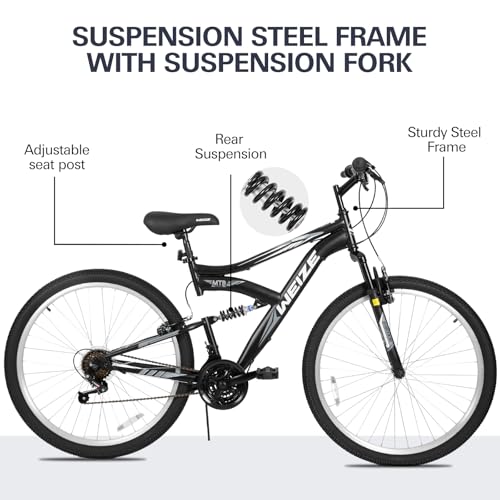 Image of WEIZE Mountain Bike, 24 26 27.5 inch Outdoor Cycling Bike,18-Speed /High-Carbon Steel /Dual Full Suspension, Adjustable Ergonomic Seat for Men Women Adult, MTB Bicycle with Suspension Fork