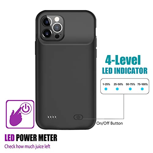 Unlou Battery Case For Iphone 12/12 Pro (6.1"), 10000Mah Wireless Charging Compatible, Carplay Portable Charger - Black #TOP3