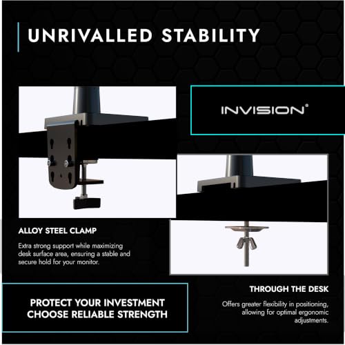 Invision Monitorarm Halterung fur Monitore von 24"-40" VESA 75/100mm ergonomisch höhenverstellbare Schreibtischklemme 2-15 kg (MX450) – Ansicht 5