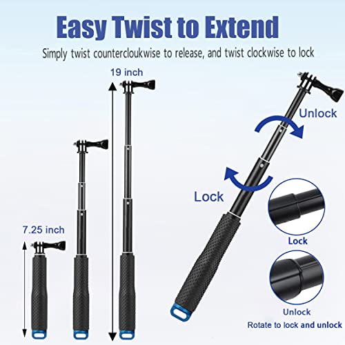 Wlpreoe Selfie Stick + Camera Float Accessories Kit For Gopro,19” Waterproof Hand Grip Extension Portable Adjustable Monopod Pole For Gopro Hero 11 10 9 8 Max 7 Black Silver White/6/5 Black/5S/4/3 #TOP2