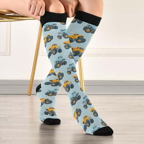 Image of Wusikd Blue Yellow Monster Trucks Compression Socks for Women and Men Circulation Long Socks for Athletic Running 1