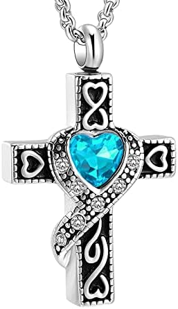 Urn Necklace Ash Cremation Jewelry Cremation Necklace for Ashes Cross Urn Necklace with Inlaid Heart Birthstone image 3