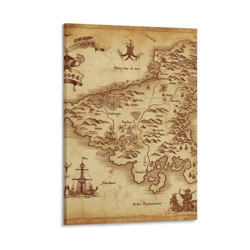 Toile murale a suspendre carte au tresor retro decoration esthetique chambre