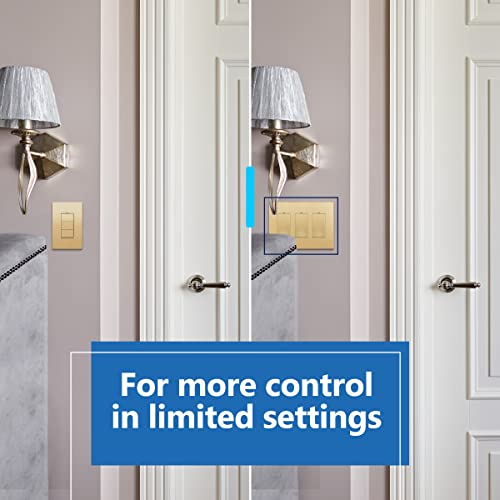 Image of LIDER Lighted Triple Switch with Screwless Wall Plate, Combination Frameless Decorator Switch with Locator Light, Ground Terminal Single Pole, 15A 120V, UL Listed, Thermoplastic, Matte Gold, 2-Pack
