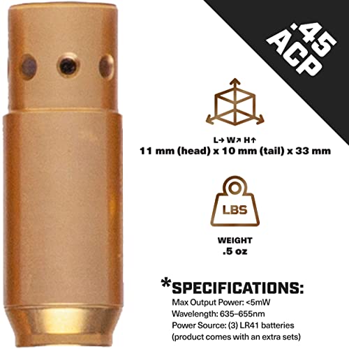 Tacticon Laser Boresight For .45 Acp| Combat Veteran Owned Company | Zeroing Sight In With Rifle Or Handgun | Zero Bore Sighter Lasers For 45 Cal Pistol | .45 Boresighter Lazer #TOP2
