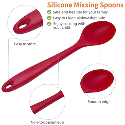 4 Pcs Silicone Nonstick Mixing Spoon, Silicone Cooking Spoons, For Kitchen Cooking Baking Stirring Serving (Red,Black) #TOP1