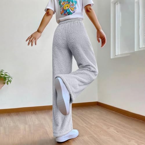 Girls Plush Wide Leg Sweatpants Kids Casual Elastic Waist Fuzzy Fleece Athletic Track Pants with Pockets for 4-15 Years 7