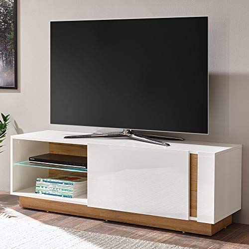 Lomadox Wohnwand mit 2 Vitrinenschränken in weiß Glanz und Grandson Oak Eiche Nb. – Bild 4