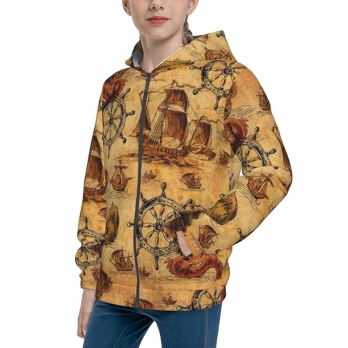 Vintag Ancient Sailboats Kid Hoodies Boys Zip Up Sweatshirts Girls Pullover with Pocket