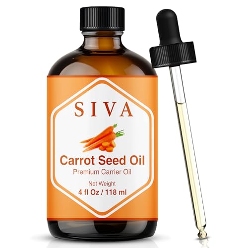 SIVA Carrot Seed Oil 4oz (118ml) Premium Cold-Pressed 100% Natural Carrier Oil With Dropper For Face Skin Care Body Massage Hair Care Hair Oiling & Scalp Massage