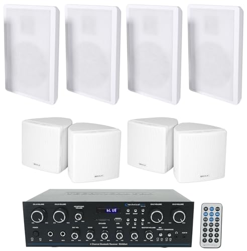 Technical Pro RX400X4 Bluetooth Home Receiver+4 Slim+4 Cube White Wall Speakers