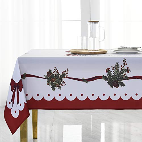 Wewoch Christmas Ribbons Print Tablecloth Waterproof And Stain Resistant Table Cloth Decorative Tablecloths Is Suitable For Holiday/Dining/Party Use(60X104 Inch) #TOP1