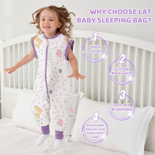 Image of LAT Winter Baby Sleep Bag with Feet,3-way zip Wearable Blanket with Removable Sleeves,Warm Sack for Toddler 2.5 TOG