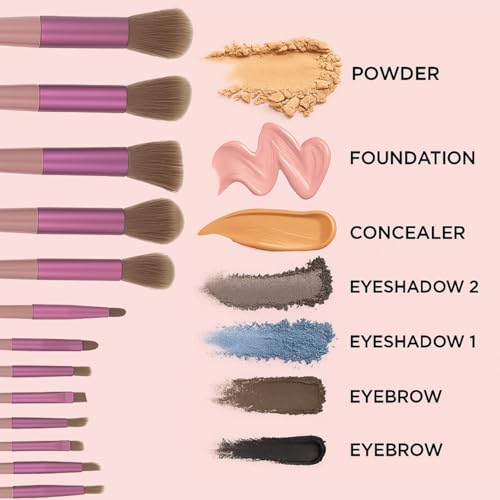 Image of ANNA's Premium 17 Pcs with Gift Box 13 Pcs Makeup Brush Set with 4 Blender Sponge Professional Face & Eye Cosmetic Brushes for Foundation, Blending, Contouring, Eyeshadow - Soft Bristles Brown Handle