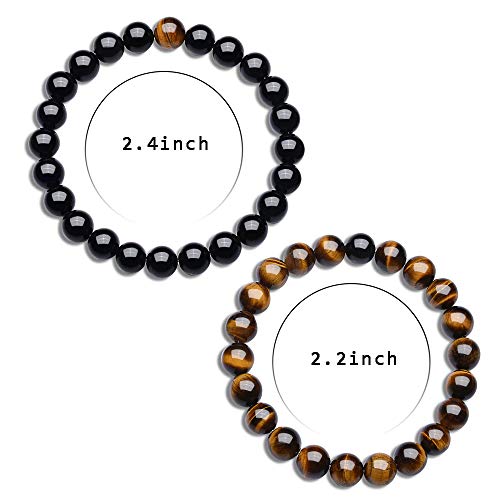 Wanmei 8mm Black Matte Agate & Tiger Eye Healing Energy Stone Beads Distance Bracelets For Couples(2 pcs)2