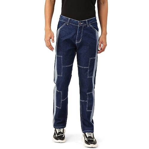 Image of PARIS HAMILTON Men Relaxed Fit Colorblocked Distressed Two Tone Stretchable Denim Jeans
