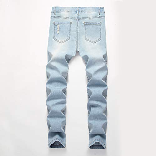 Boy's Light Blue Skinny Fit Ripped Destroyed Distressed Stretch Slim Jeans Pants #TOP1