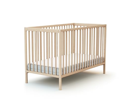 AT4 - Lit bébé ESSENTIEL Hêtre brut - Sommier réglable 3 hauteurs