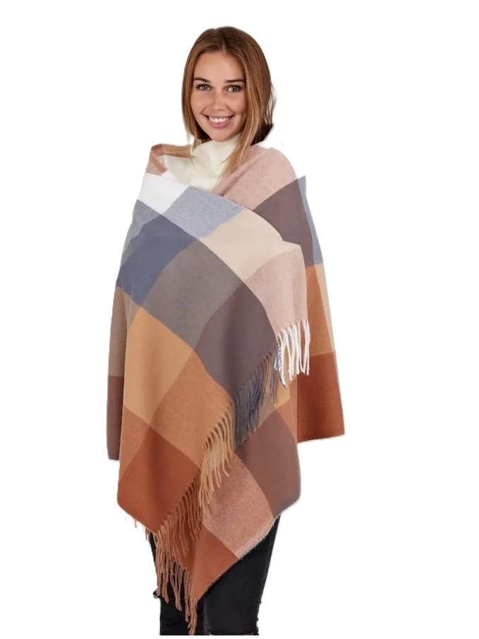 Image of Alexvyan Winter Warm Long Stoles Shawls Long Big Checked Scarves Woolen Female Casual Scarf Soft Wrap For Casual Formal Occassions 200Cm*70Cm (Brown & Multicolor)