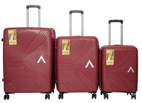 Image of VIP Polypropylene Aristocrat Hard Shell Luggage Set, 55 /66 /76 cm,Set of 3 Suitcases with 8 Spinner Wheels,Number Lock and 7 Years International Warranty (Maroon)