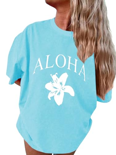 Image of SHENHE Girl's Summer Hawaiian Shirt Aloha Tropical Graphic Cute Crewneck Short Sleeve T Shirts Teen