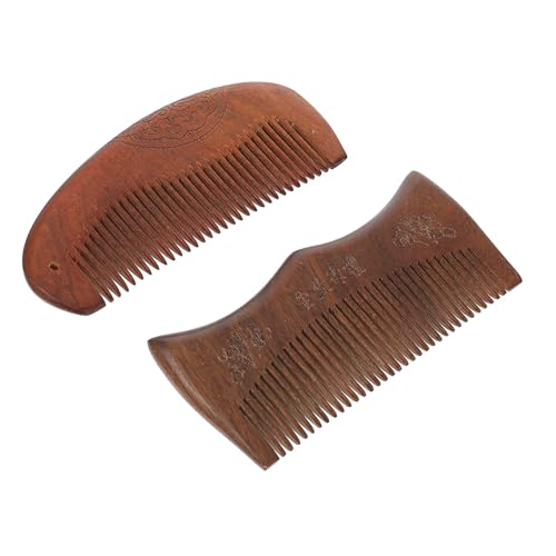 Healvian 2 Piezas Peine de ébano hair topper scalp massager peine de masaje Peine de madera natural peines de masaje peine de sándalo peines antiestáticos peines para el hogar Coffee