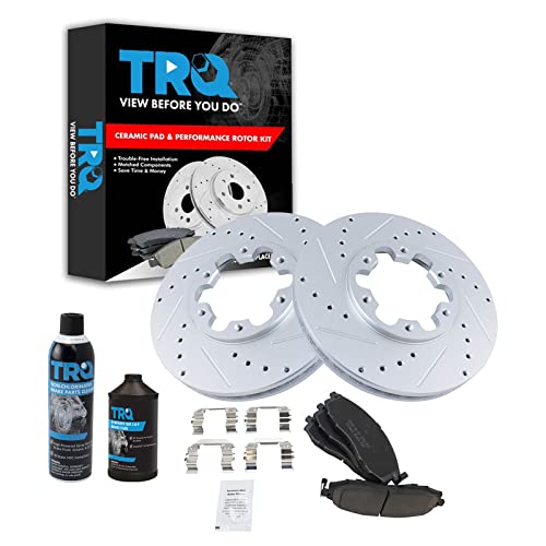 TRQ Front Performance Brake Pad & Rotor Kit Brake Chemical Kit Brake Pads Brake Rotors Set Ceramic Premium G-Coated Compatible with 2003-2004 Nissan Frontier 2000-2004 Xterra