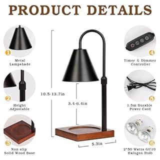 Funistree Modern Candle Warmer Lamp with Timer, Dimmable Candle Lamp Warmer, Men for Women Birthday Gifts, Black Candle Warmer, Adjustable Candle Light Warmer, Cozy Living Room Bedroom Home Decor