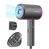 LOVEPS Hair Dryer with Diffuser, 1800W Ionic Travel Blow Dryer, Foldable Handle, Constant Temperature Hair Care Without Hair Damage, Purple