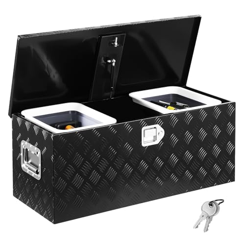 VEVOR Werkzeugkasten aus Aluminium für die Ladefläche, gestreifte Werkzeugkiste (899 x 370 x 370 mm) mit seitlichem Griff & ausziehbarem Regal,...