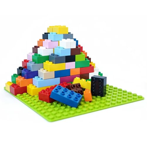 Building Blocks Set for Kids with Baseplate Big Building Bricks 101Pcs Classic Bulk Sensory Toy for Kids Toddlers Boys Girls 15 Random Colors Birthday Gift Compatible with Lego All Major Brand
