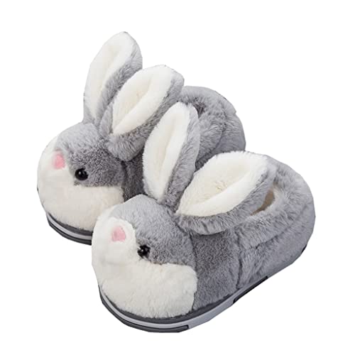 ウサギスリッパ 冬 ルームシューズ 室内 レディース かわいい 暖かい 防寒 来客用 室内履き クッション性 もこもこ 滑り止め 裏ファー 柔らかい (S, グレー・かかと付き, small)