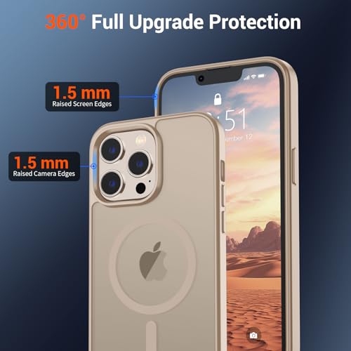 Image of SUPFINE Magnetic for iPhone 13 Pro Case(Compatible with MagSafe)(Military Grade Drop Protection) Slim Translucent Matte Shockproof with Anti-Fingerprint Phone Case,Desert Gold