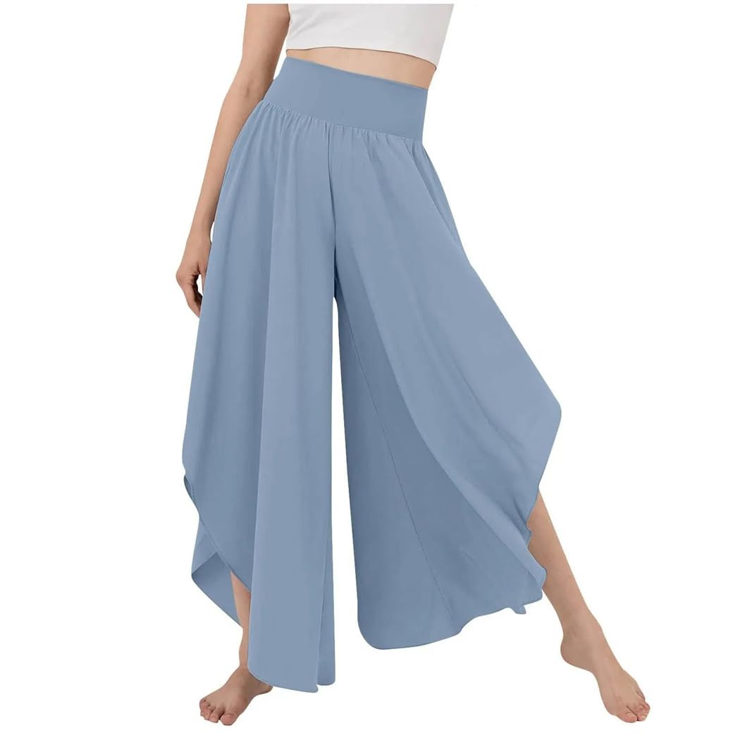 Pantalones Palazzo para mujer, con dobladillo irregular, cintura alta, cortos, ligeros, elásticos, pantalones de playa