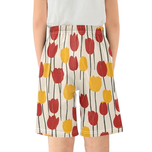 Red and Yellow Tulips Short Pajama Pants Bottoms Soft Sleepwear with Pockets2